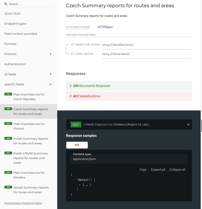 screenshot of the ReDoc documentation